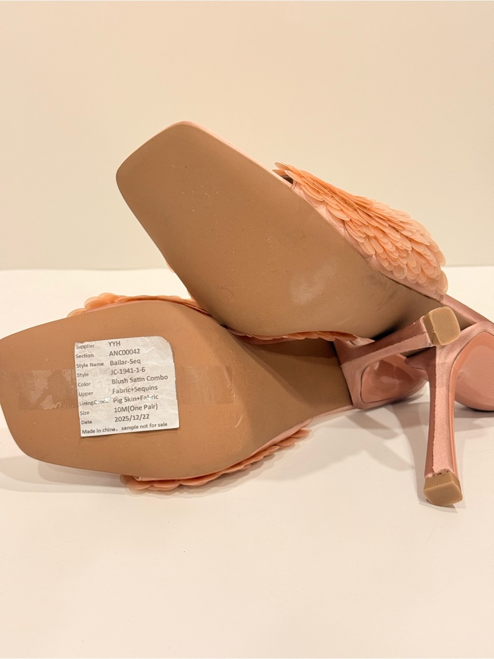 NWOB Jeffrey Campbell Rose Gold Sequin Blush Satin Slide Heels Size 10 Sample - Picture 7 of 14